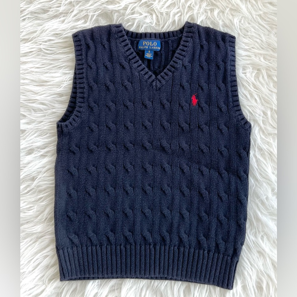 Ralph Lauren Polo Sweater Vest Size 5 Navy Blue Cable Knit Classic